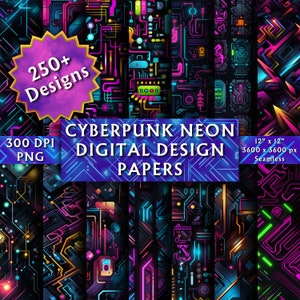 Cyberpunk Neon Digitale Papiere - Nahtloses Papier - Cyberpunk Design Texturen - Neon Cyberpunk Hintergründe - Sofortiger Download - 250+ Designs