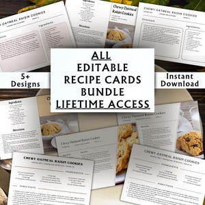 Pacote de cartões de receitas editáveis com acesso vitalício - Cartão de receita para impressão - Cartão de receita pessoal - Cartões de receita para impressão para download