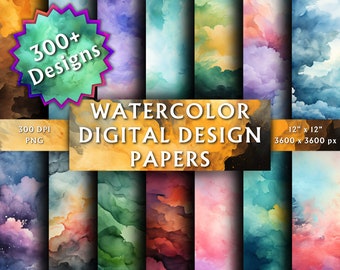 Watercolor Digital Papers - Rainbow gradients - Scrapbook Paper - Water Colour Background - Abstract Color - Instant Download - 300+ Designs