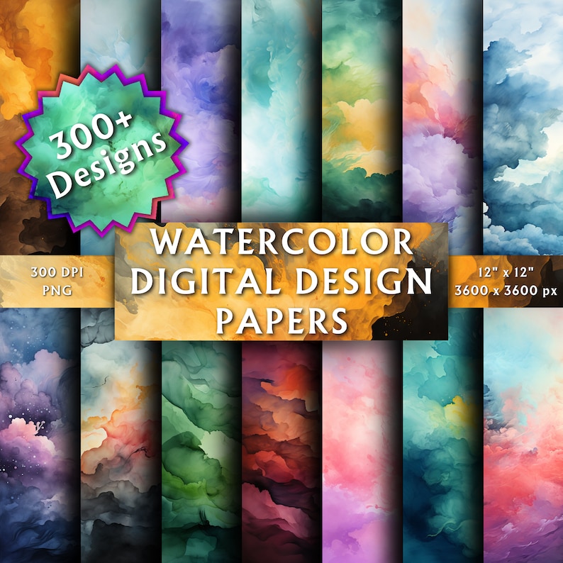 Cover image for 300+ Watercolor Digital Design Papers