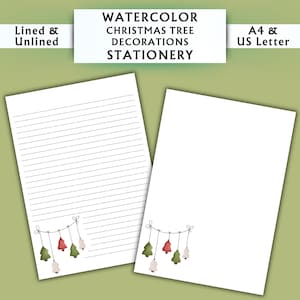 Adornos navideños con acuarela - Papelería imprimible - Papelería digital de invierno con acuarela - Papel de escritura digital