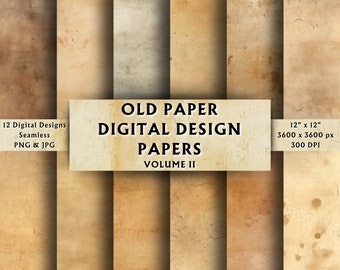 Old Paper Digital Papers Vol 2 - Scrapbook Paper - Seamless - Digital Background - Shabby Paper - Antique - Instant Download - 12 Designs