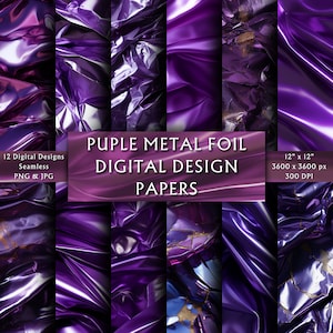 Lila Metallfolie Digitale Papiere - Scrapbook Papiere - Nahtlose Muster - Digitaler Hintergrund - Reflektierend - Instant Download - 12 Designs
