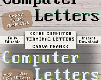 Retro Computer Klemme Buchstaben Canva Rahmen - Canva Rahmen Buchstaben - Bearbeitbarer Canva Rahmen - Retro Buchstaben Canva Vorlage - Sofort Download