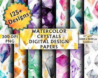 Watercolor Crystals Digital Papers - Seamless Paper - Watercolor Crystals Background - Abstract Watercolor - Instant Download - 125+ Designs