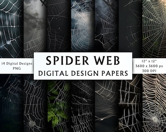 Spider Web Digital Papers - Spider Web Patterns - Scrapbook Papers - Spider Web Backgrounds - Cobweb Digital Backgrounds - 14 Designs