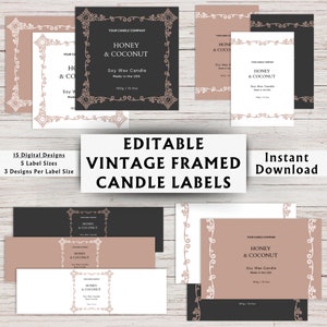Editable Vintage Framed Candle Label Templates - Candle Label Design - Candle Label Template Canva - Instant Download - 15 Designs
