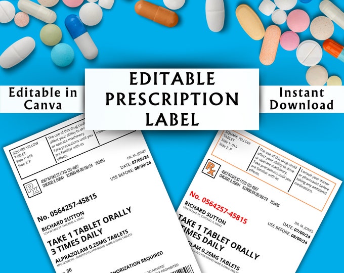 Editable Prescription Label Template - Printable Editable Vertical RX ...