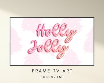 Christmas Frame TV Art - Holly Jolly Balloon Text Art for TV - Holiday TV Frame Art - Xmas Frame Tv Art - Farmhouse Frame - Digital Download