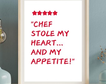 Red Chef Art Print, Chef Was Cute, Aesthetic Kitchen Decor, Cute Cooking Art, Kitchen Wall Art Print, Funny Kitchen Print, Funny Chef Art 07