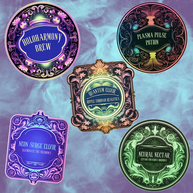 Preview image for an Editable Neon Apothecary Labels Canva Template