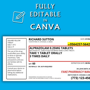 Editable Prescription Label Template Printable Editable Horizontal RX Editable Prescription Label Template Printable Editable Horizontal RX