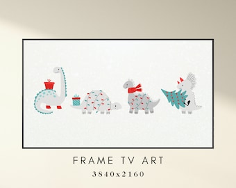 Christmas Frame TV Art - Cute Christmas Dinosaurs Art for TV - Holiday TV Frame Art - Xmas Frame Tv Art - Instant Digital Download