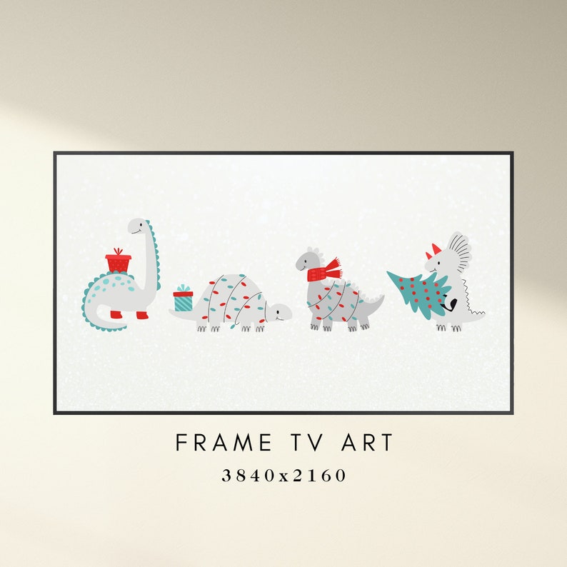 Cute Christmas Dinosaurs Samsung Frame TV Art