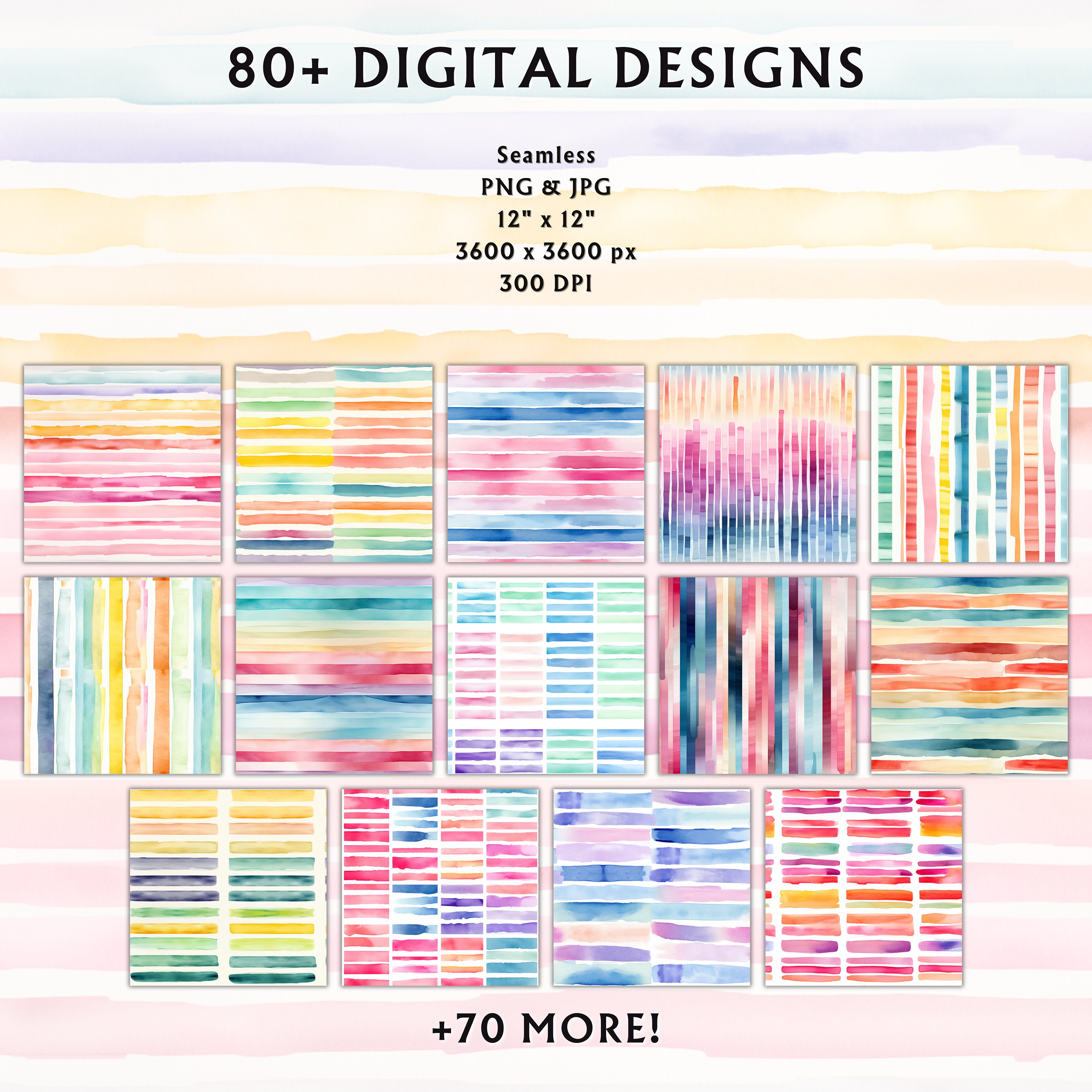 Watercolor Stripes Digital Papers - Baby Shower Papers - Seamless ...