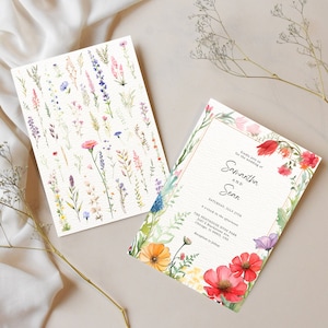 Printable Wildflower Wedding Invitation Template - Floral Wedding Invite - Boho Watercolor Wildflower Wedding Invitation - Instant Download