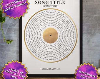 Aangepaste print songteksten, aangepaste songtekstprint, aangepaste songposter, poster bruiloftslied, songtekst poster bruiloft, poster eerste dansnummer, songteksten Record 13