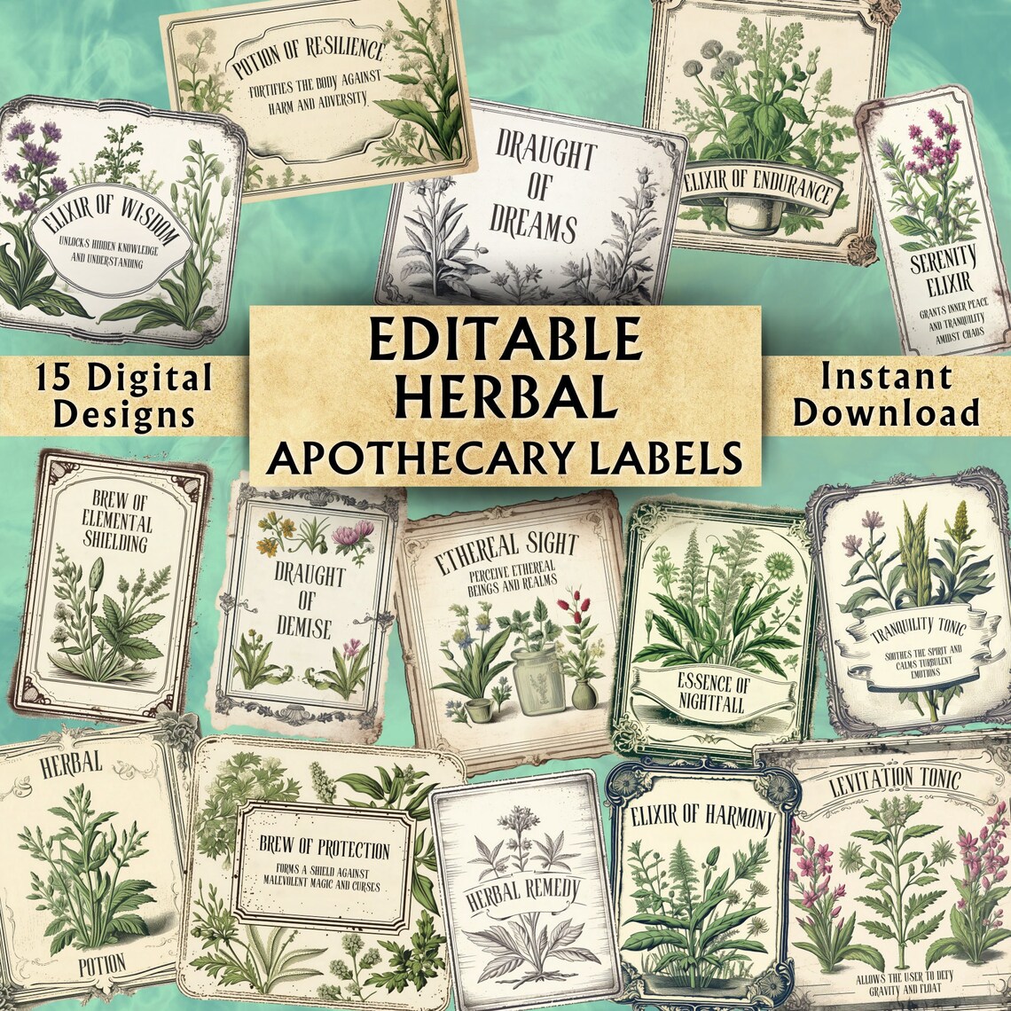 Editable Herbal Apothecary Labels - Printable Apothecary Bottle Labels ...
