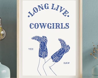 Länge leve cowgirls väggkonst - Digitala tryck med kustbarnbarn - Trendigt kusttryck set med 3 - Utskrivbar väggkonst med kustcowgirl