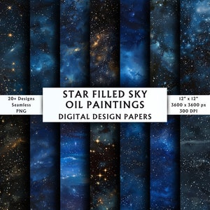 Star Filled Sky-olieverfschilderijen Digitaal papier - naadloos papier - nachtelijke hemelachtergrond - nachtelijke sterren aan de hemel - direct downloaden - 20+ ontwerpen