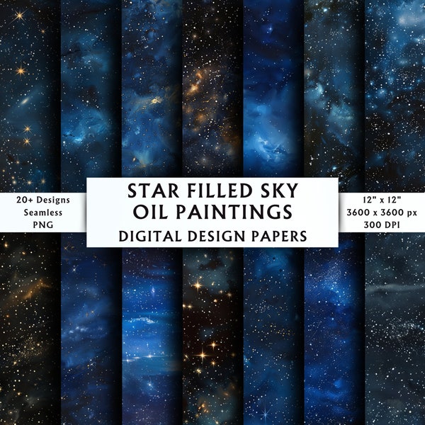 Star Filled Sky Oil Paintings Digital Papers - Seamless Paper - Night Sky Background - Night Stars In Sky - Instant Download - 20+ Designs