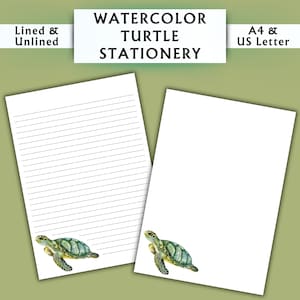 Papelería con diseño de tortugas en acuarela - Papelería imprimible - Papelería digital con diseño de acuarela - Papelería para acuarios - Papel para escribir digital