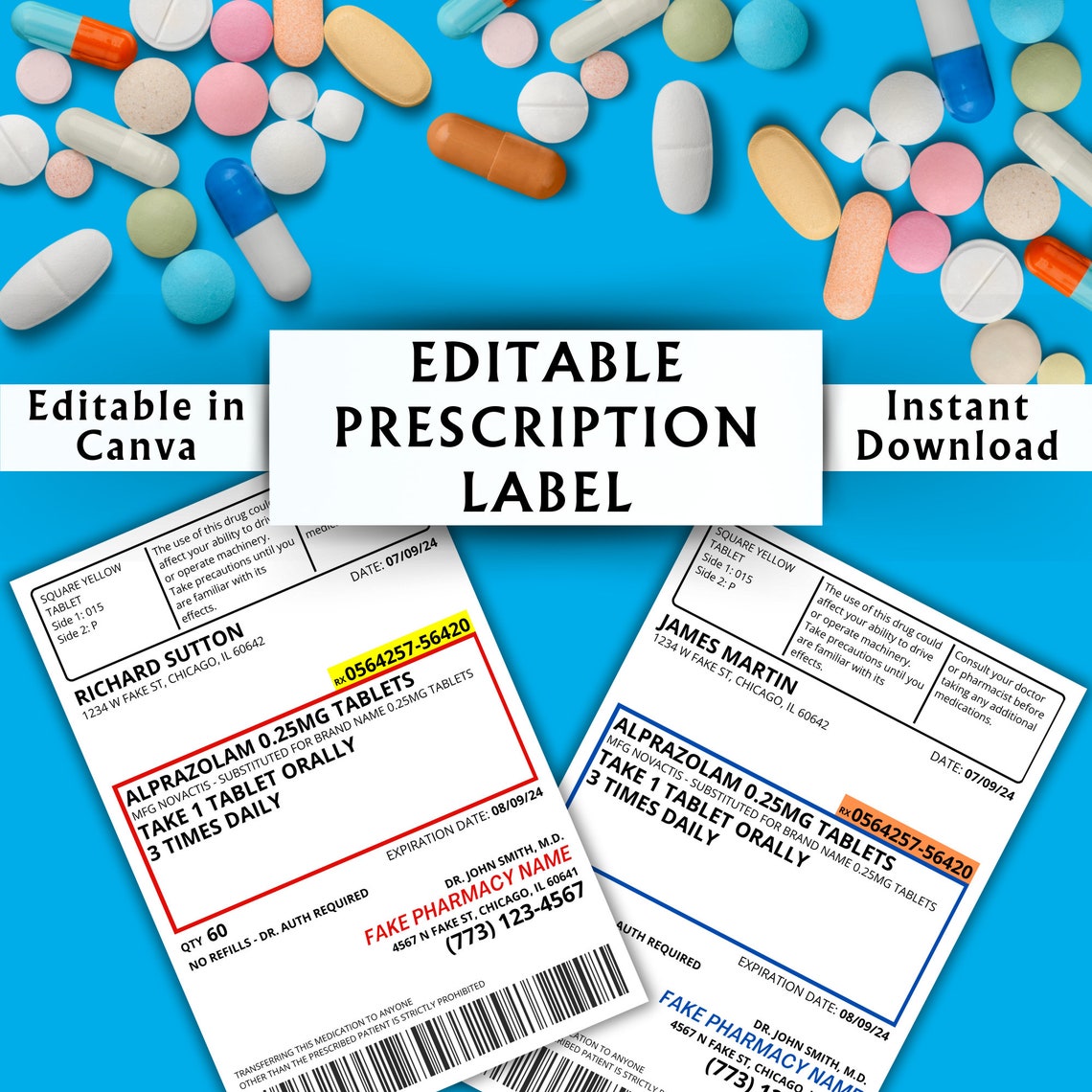 Editable Prescription Label Template - Printable Editable Vertical RX ...