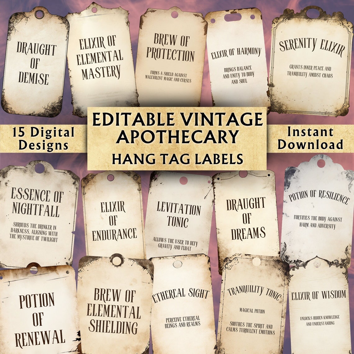 Editable Vintage Apothecary Hang Tag Labels - Printable Apothecary ...