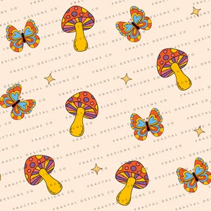 Preview image for Retro Mushrooms and Butterflies Digital Design Paper