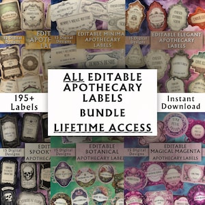 TUTTE le etichette modificabili per farmacisti BUNDLE Accesso a vita - Etichette per bottiglie di farmacisti stampabili - Etichette personalizzate per pozioni vintage - Download immediato