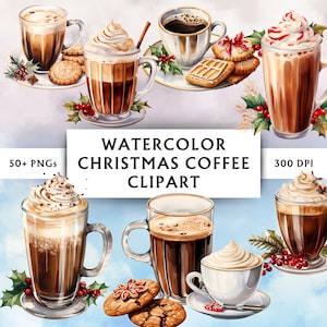 Watercolor Christmas Coffee Clipart - Christmas Clipart Bundle - Cozy Coffee Clipart - Christmas PNG - Instant Download - 50+ Designs