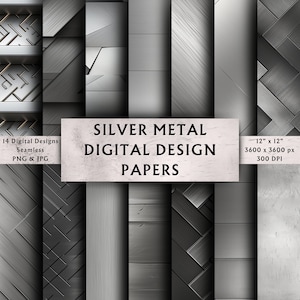 Silver Metal Digital Papers - Scrapbook Papers - Seamless Patterns - Digital Background - Brushed Metallic - Instant Download - 14 Designs