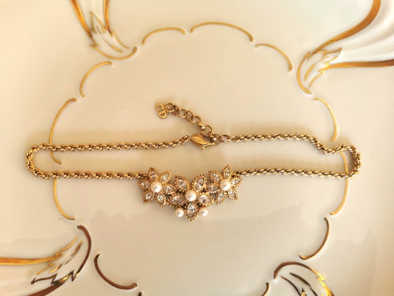 Necklace Vintage Christian Dior Choker in Gold With Pearls
