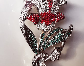 Vintage Dolce & Gabbana Brooch – Colorful Swarovski Crystals in Red  Green, Italy
