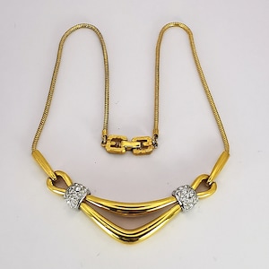 Vintage Givenchy 1977 Halskette vergoldet mit transparenten Strass