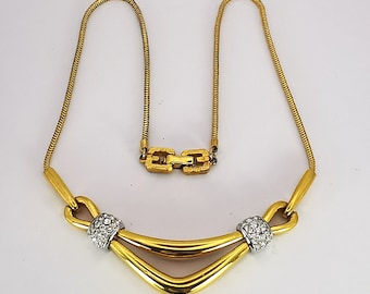 Vintage Givenchy 1977 necklace gold plated with transparent rhinestones