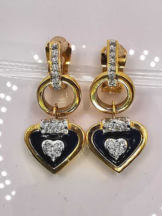 Boucles D'oreilles Valentino Clips En Forme De Cœur - Bleu Et Rouge, état Neuf (occasion)