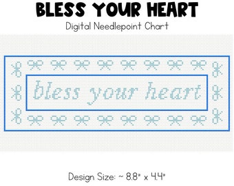 Digitalt nålstygnsdiagram för Bless Your Heart Bow | 18 mesh