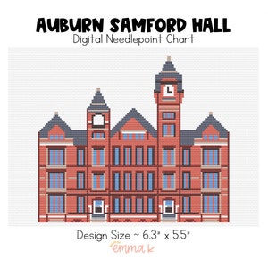 Auburn Samford Hall Digital Needlepoint Stitch Chart | 18 Mesh