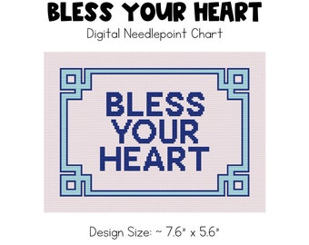 Digitalt nålstygnsdiagram med Bless Your Heart-motiv | 18 mesh