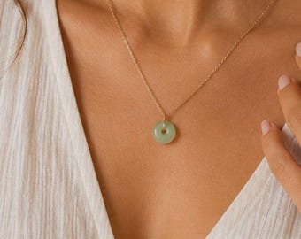 Green Jade Necklace for Women, Dainty Jade Pendant, Minimalist Gold Necklace, Gift for Her, Genuine Jade Jewelry