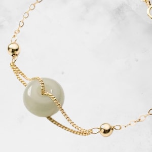 Green Jade 14K Gold over Real Sterling Silver Minimalist Bracelet - Dainty Bracelet - Gratitude Bracelet - Gift for her - Luck - Gemstone