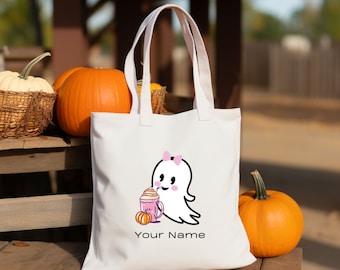 Personalized Ghost Tote Bag, Spooky Halloween Goodie Bag