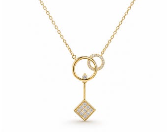 14K Gold Geometric Necklace | Sterling Silver Dainty Necklace | Minimalist Gold Pendant | Everyday Jewelry Gift for Her