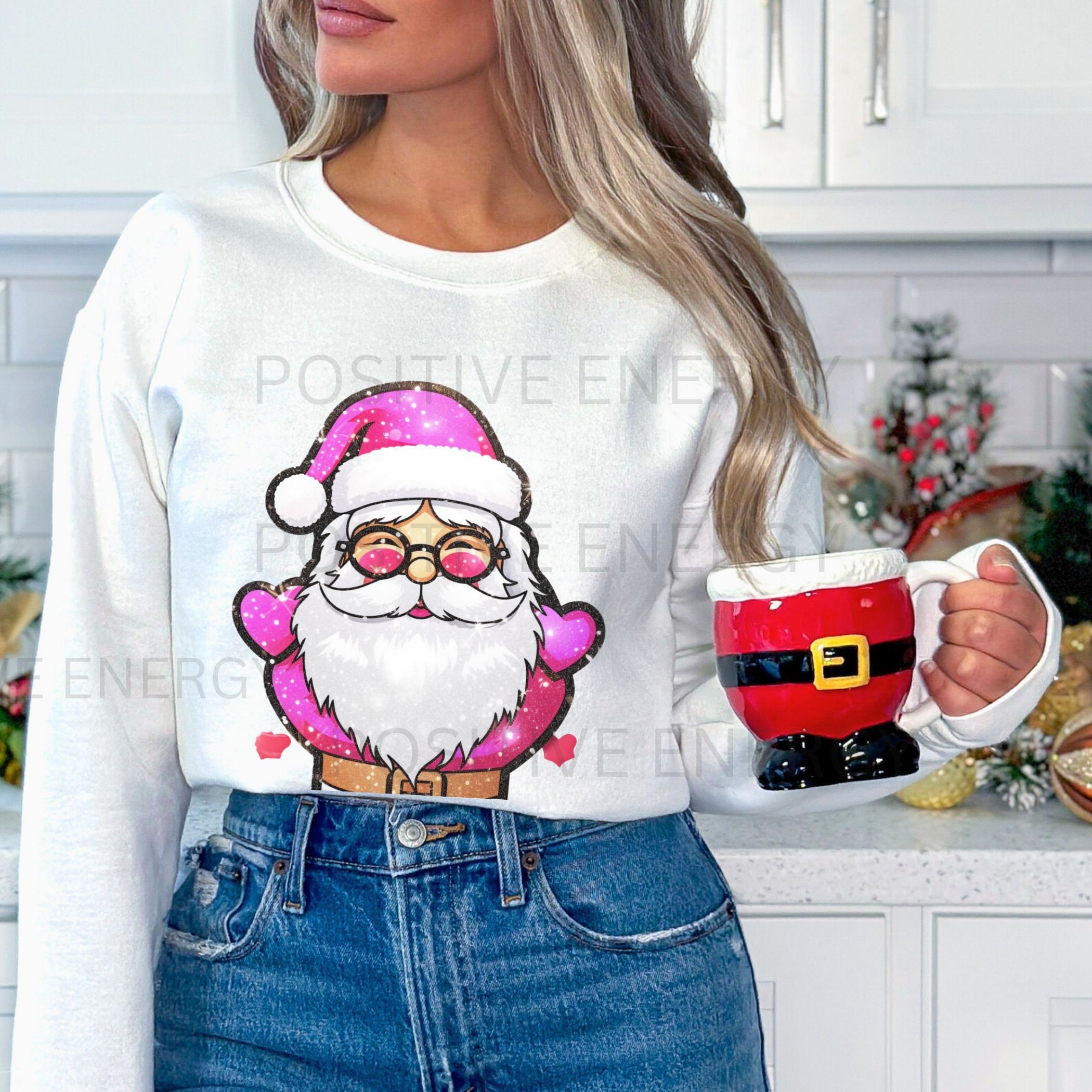 Santa PNG Christmas Cute Pink Santa Claus Shirt Digital Design - Etsy