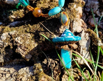 Crystal Turquoise Mushroom Necklace