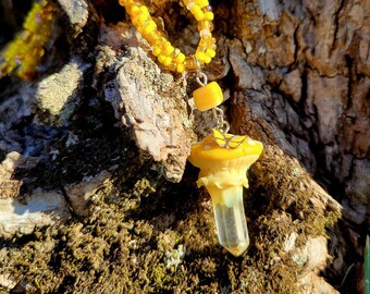 Yellow Crystal Mushroom Necklace