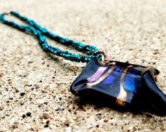 Handmade Glass beaded Teal and Copper Necklace