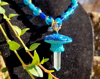 Blue Crystal Mushroom Necklace