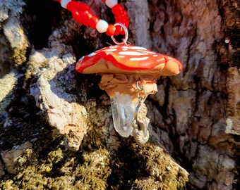Bright Red Crystal Mushroom Necklace